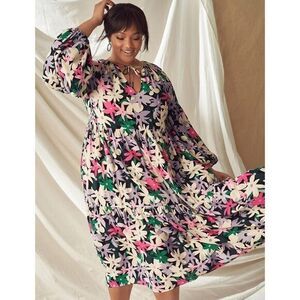NEW Eloquii floral print long‎ puff sleeve dress, 14